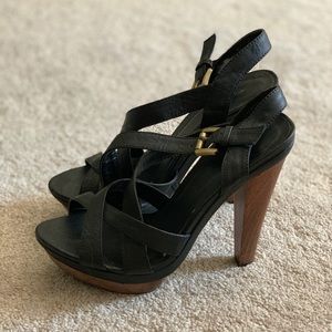 Aldo Strappy Black Wooden Heel Sandals